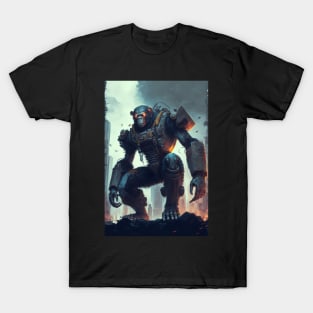 Giant futuristic robot cyborg Monkey attacking the city T-Shirt